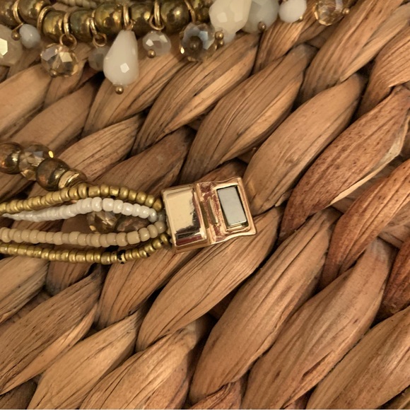 Two-Piece Set Multi Layered Beaded Gold Tone Necklace & Bracelet - Picture 7 of 9